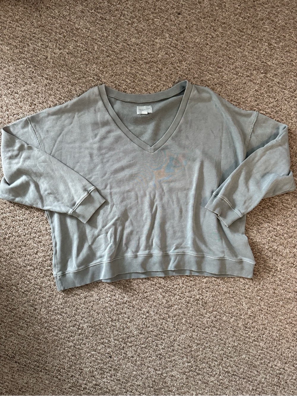 American Eagle V-Neck Oversized Lightweight Pullover Sweatshirt in Sage Green